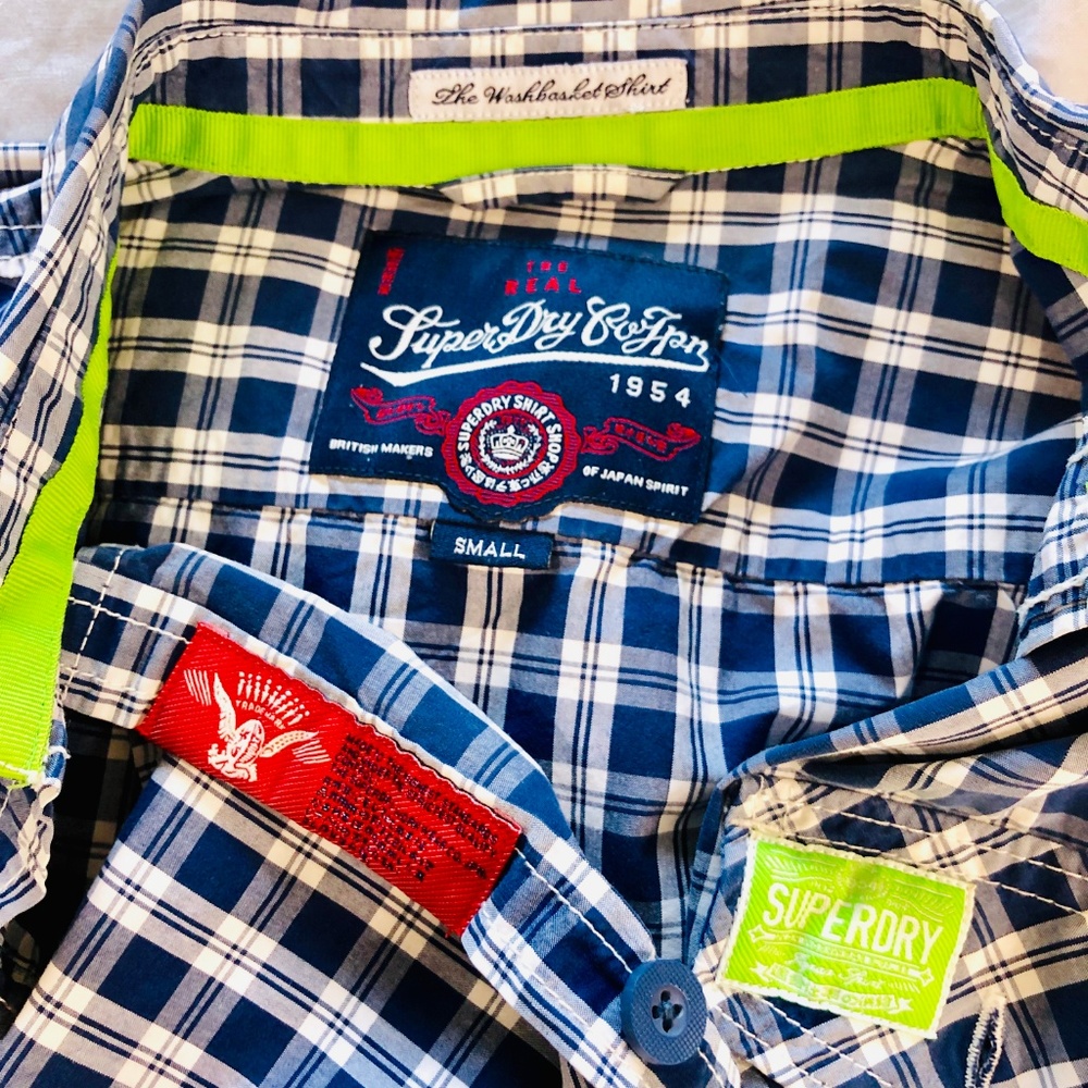 Superdry Blue Check Long Sleeve Washbasket Shirt S - Picture 5 of 8